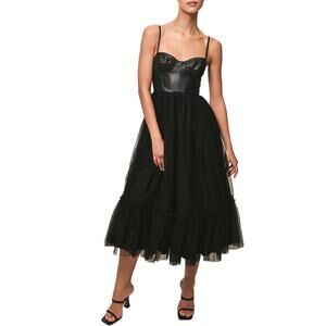 Hutch Essex Faux Leather & Tulle Corset Midi Dress Black Size 10 NWT Fully Lined